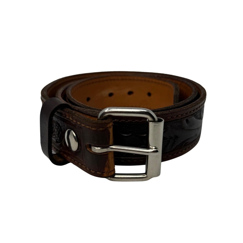 Vintage Hand Tooled Leather Belt Acorns Oak Leaves Western Brown Mens 38‎ 40